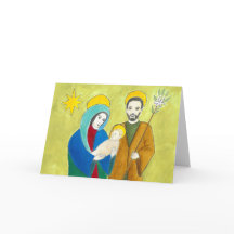 Weihnachtskarte mit Maria, Josef und dem Baby Jesu