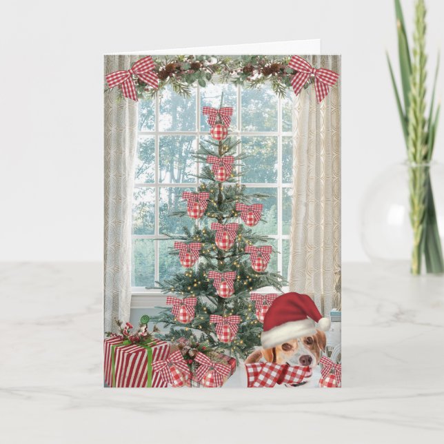 Weihnachtskarte mit niedlichem Beagle Hund Dankeskarte (Vorderseite)