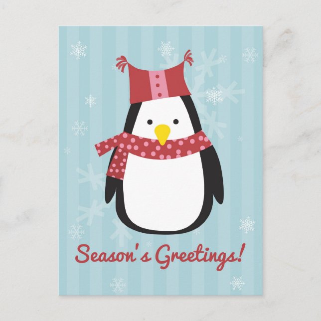 Weihnachtskarte mit niedlichem Pinguin Feiertagspostkarte (Vorderseite)