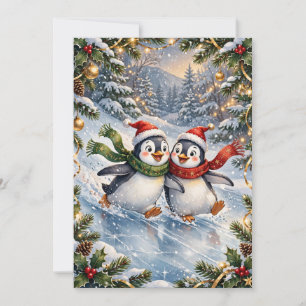 Weihnachtskarte mit Pinguinen in Weihnachtsmannmüt Karte