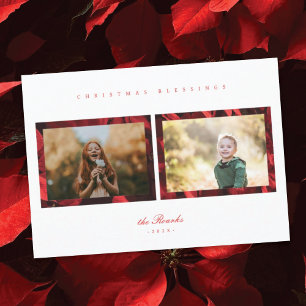 Weihnachtskarte mit Poinsettien-Rahmen für 2 Fotos Feiertagskarte