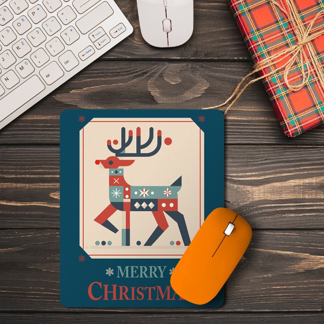 Weihnachtskarte mit Rentier-Illustrationsdesign Mousepad (Christmas Card with Reindeer Illustration Design. Mouse Pad)
