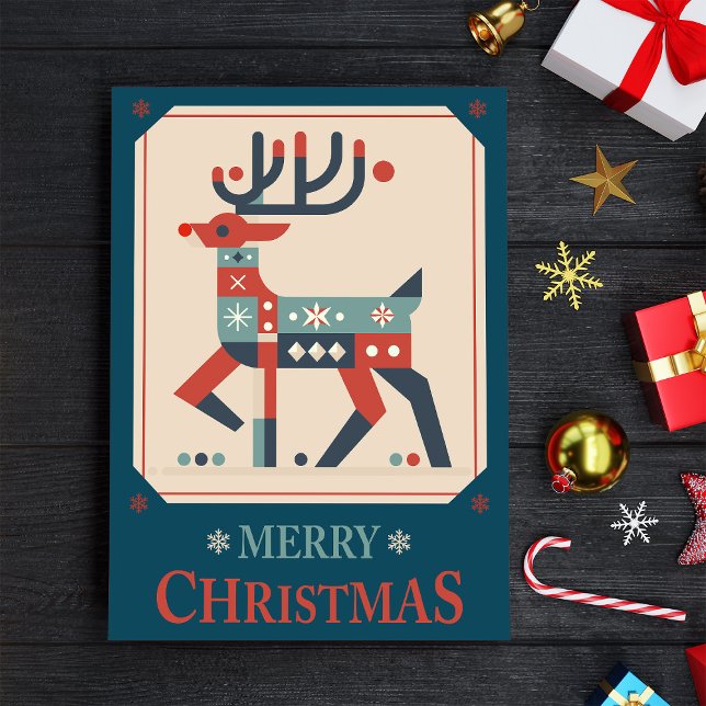 Weihnachtskarte mit Rentier-Illustrationsdesign Poster (Christmas Card with Reindeer Illustration Design. Poster)