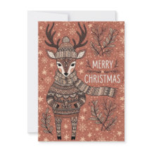 Weihnachtskarte mit Rentier im gestrickten Pullove