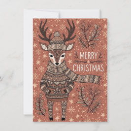 Weihnachtskarte mit Rentier im gestrickten Pullove Feiertagskarte