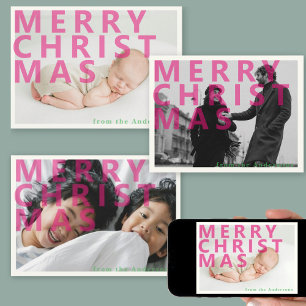 Weihnachtskarte mit rosa Typografie Feiertagskarte