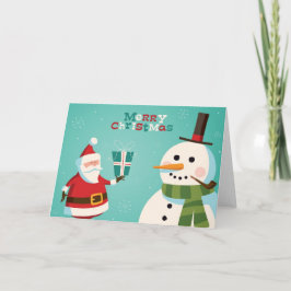 Weihnachtskarte mit Sankt und Schneemann Feiertagskarte