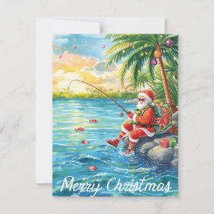 Weihnachtskarte mit Santa Claus beim Angeln als Fe Feiertagskarte