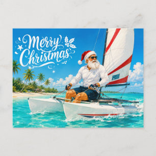 Weihnachtskarte mit Santa Claus beim Segeln Feiertagspostkarte