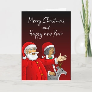 Weihnachtskarte mit Santa Claus, Mrs Santa und Rud Feiertagskarte