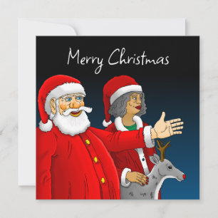 Weihnachtskarte mit Santa Claus, Mrs Santa und Rud Mitteilungskarte