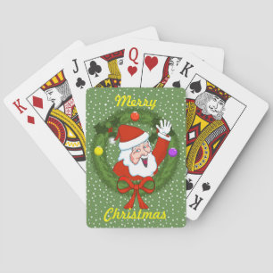 Weihnachtskarte mit Santa in einem Kranz Spielkarten