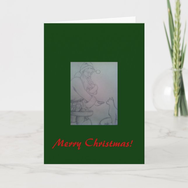 Weihnachtskarte mit Santa und Kätzchen Feiertagskarte (Vorderseite)
