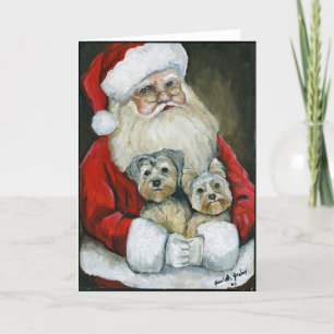 Weihnachtskarte mit Santa & Yorkies-Hunde-Motiv Karte