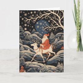 WEIHNACHTSKARTE MIT SANTAS AUF EINEM RENTIER KARTE
