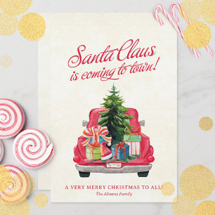 Weihnachtskarte mit Santas Vintage-Rotem LKW Feiertagskarte