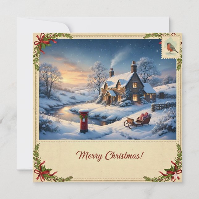 Weihnachtskarte mit Schnee II Feiertagskarte (Vorderseite)