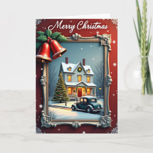 Weihnachtskarte mit schneebedecktem Haus Karte