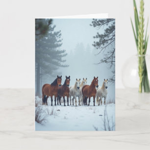 Weihnachtskarte mit schneebedeckten Pferden Karte
