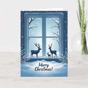 Weihnachtskarte mit Schneefall am Fenster Karte