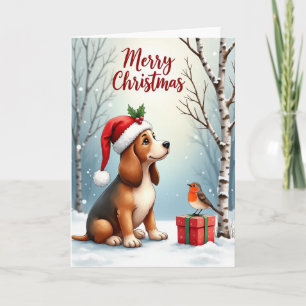 Weihnachtskarte mit schneeigem Welpen Karte