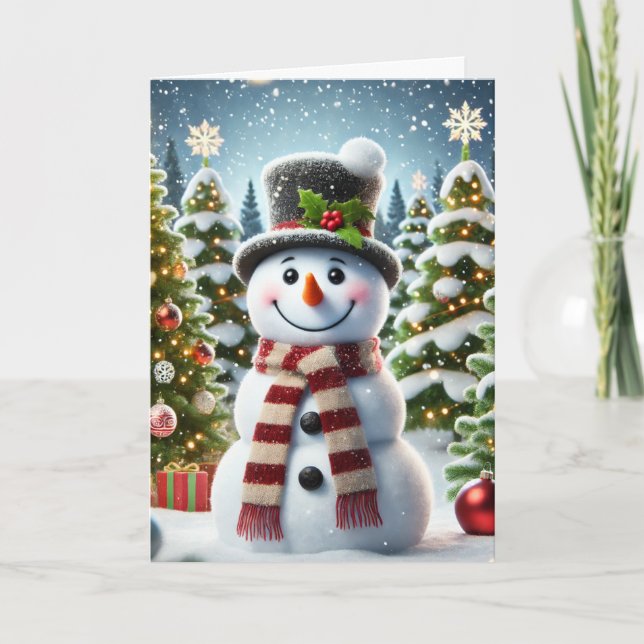 Weihnachtskarte mit Schneemann Feiertagskarte (Vorderseite)