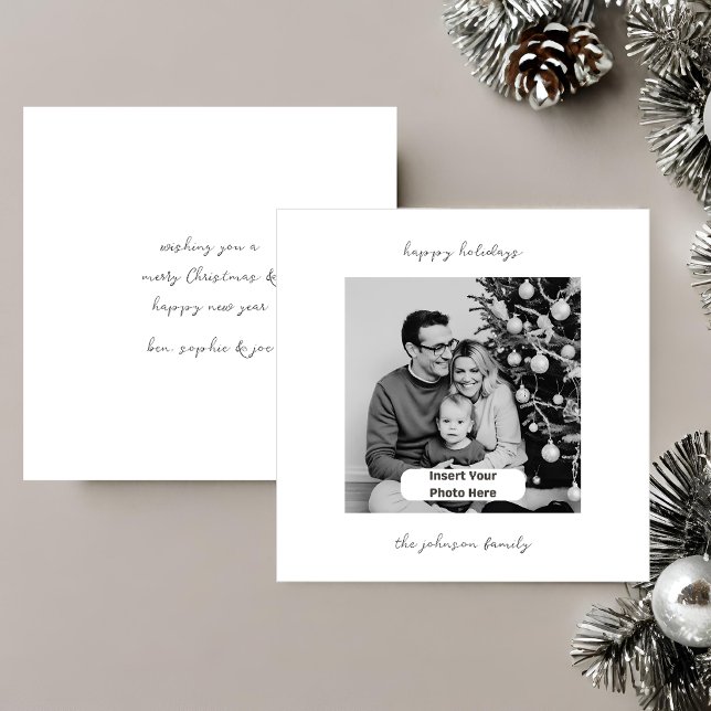 Weihnachtskarte mit Schwarzweiß-Foto (modern contemporary black and white personalized christmas card with a black and white family photo)