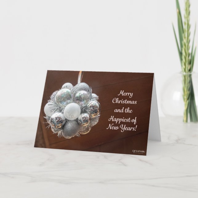 Weihnachtskarte mit silbernen Kugeln Karte (Vorderseite)