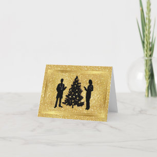 Weihnachtskarte mit Silhouetten von männlichen und Karte