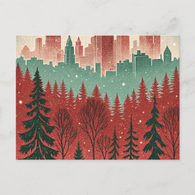Weihnachtskarte mit Stadt-Silhouette Postkarte (Vorderseite)