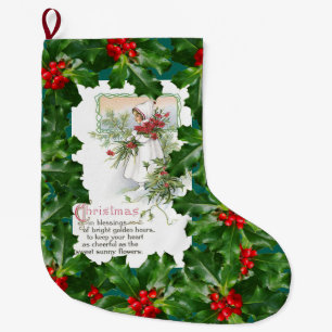 Weihnachtskarte mit Stechpalmen-Beeren und Weihnac Großer Weihnachtsstrumpf