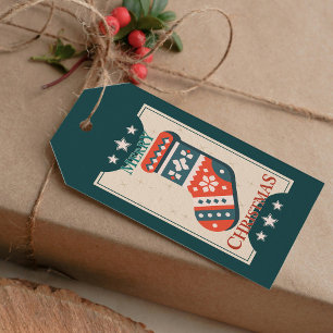 Weihnachtskarte mit Strumpf Illustration Geschenkanhänger