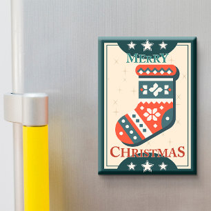 Weihnachtskarte mit Strumpf Illustration Magnet