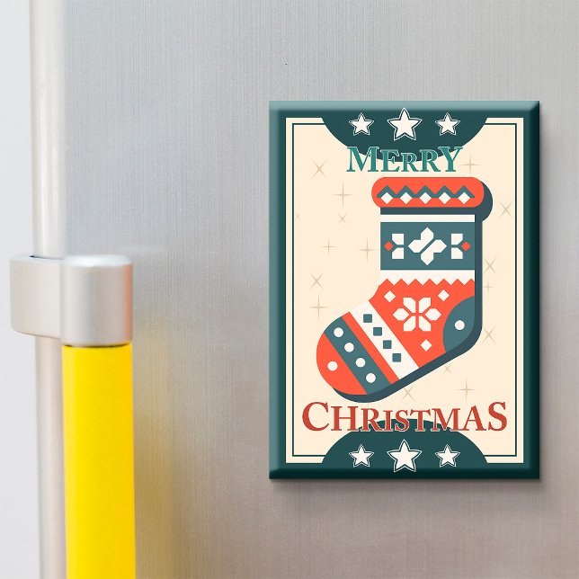 Weihnachtskarte mit Strumpf Illustration Magnet (Von Creator hochgeladen)