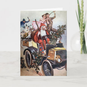 Weihnachtskarte mit vintage Santa Claus am Steuer Feiertagskarte