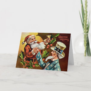 Weihnachtskarte mit Vintage-Santa und Onkel Sam Feiertagskarte