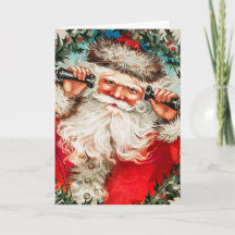 Weihnachtskarte mit Vintage-Weihnachtsmann am Tele
