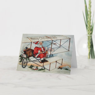 Weihnachtskarte mit Vintage-Weihnachtsmann im Flug Feiertagskarte