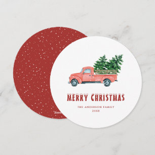 Weihnachtskarte mit Wasserfarben-LKW im Schnee Feiertagskarte