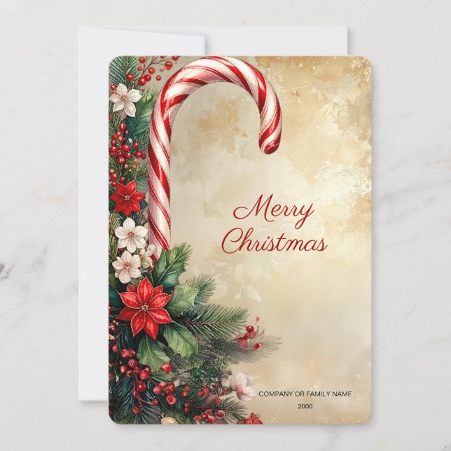 Weihnachtskarte mit Zuckerstange Feiertagskarte (Vorderseite)
