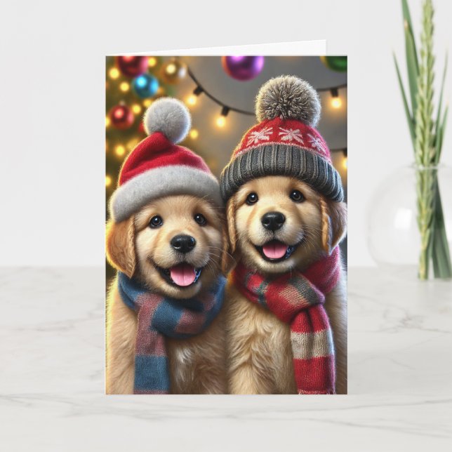 Weihnachtskarte mit zwei Hunden Feiertagskarte (Vorderseite)