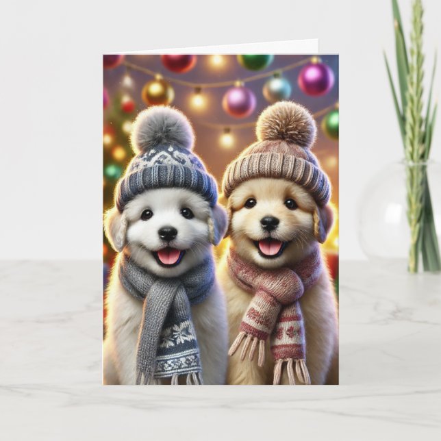 Weihnachtskarte mit zwei Hunden Feiertagskarte (Vorderseite)