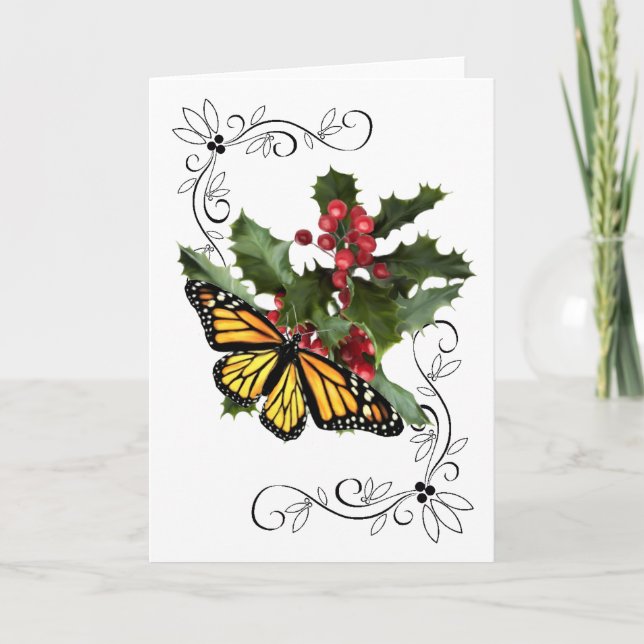 Weihnachtskarte - Monarch & Holly Feiertagskarte (Vorderseite)