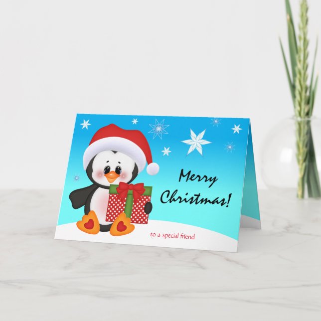 Weihnachtskarte Niedlich Funny Pinguin Geschenk Feiertagskarte (Vorderseite)