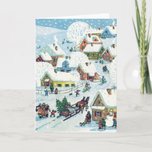 Weihnachtskarte Niedliches Schneedorf Feiertagskarte