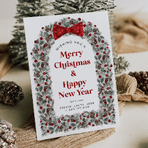 Weihnachtskarte ohne Foto mit rotem Bogen