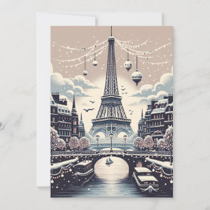 Weihnachtskarte Paris – Schneeiger Winterurlaub Feiertagskarte