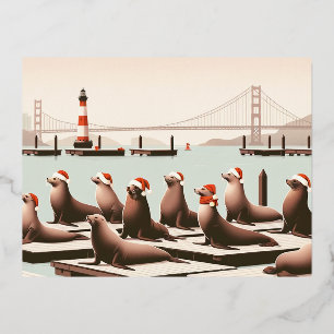 Weihnachtskarte San Francisco   Golden Gate Folien Feiertagspostkarte
