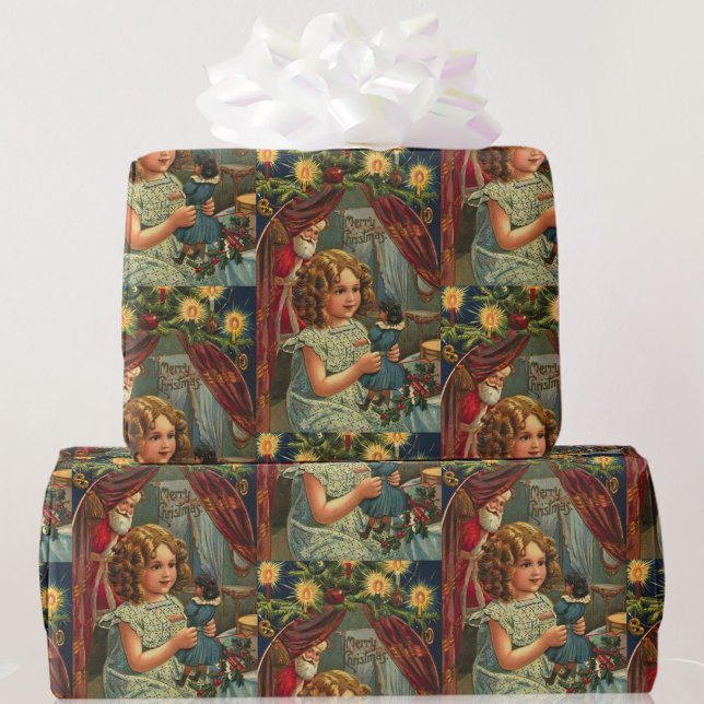 Weihnachtskarte Santa Girl u Puppe Geschenkpapier (Von Creator hochgeladen)