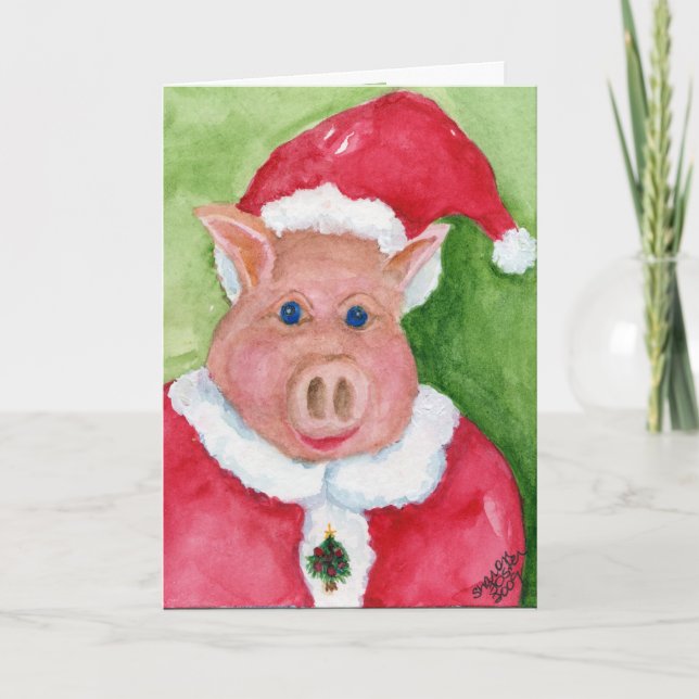 Weihnachtskarte Santa Pig Feiertagskarte (Vorderseite)